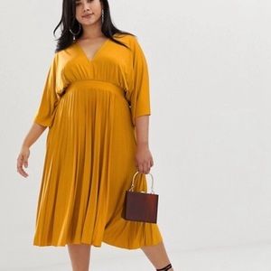 ASOS CURVE KIMONO MIDI DRESS MUSTARD YELLOW GOLD